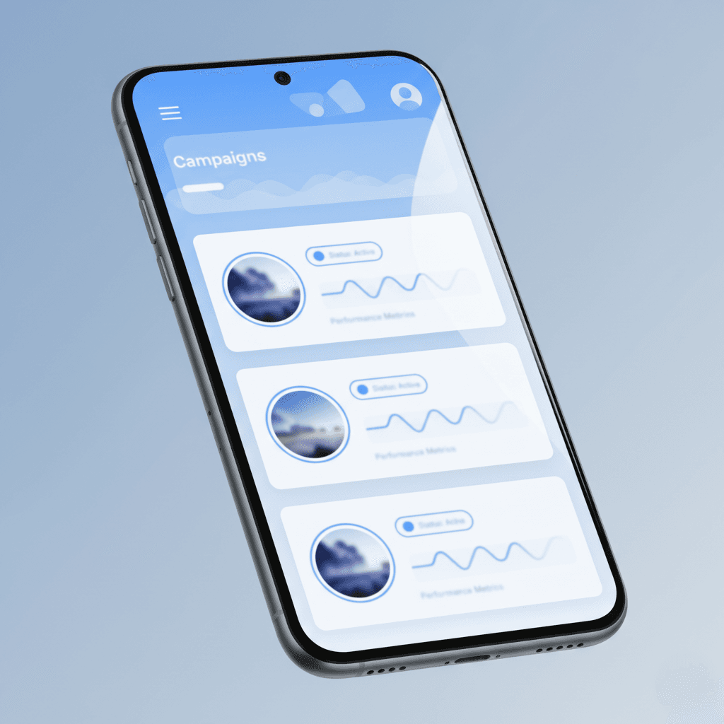 Mobile-first campaign dashboard mock for Marketing Ops